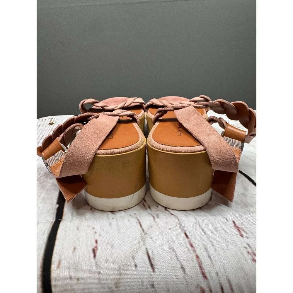Lucky Brand Vellenora Pink Suede Scalloped Platform Wedge Sandals‎ Mens 7.5 M 38